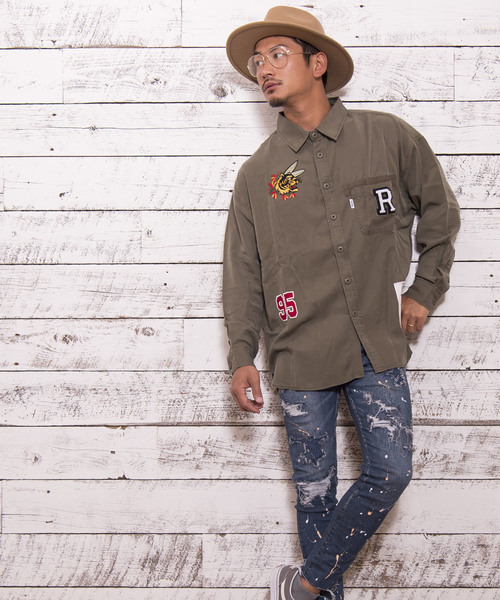 #Re:room（リルーム）の「タイガー刺繍ウォッシュドシャツ（シャツ/ブラウス・メンズ・ネイビー/カーキ/ベージュ・MEDIUM/SMALL）」の7枚目の写真