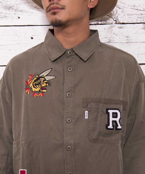 #Re:room（リルーム）の「タイガー刺繍ウォッシュドシャツ（シャツ/ブラウス・メンズ・ネイビー/カーキ/ベージュ・MEDIUM/SMALL）」の21枚目の写真