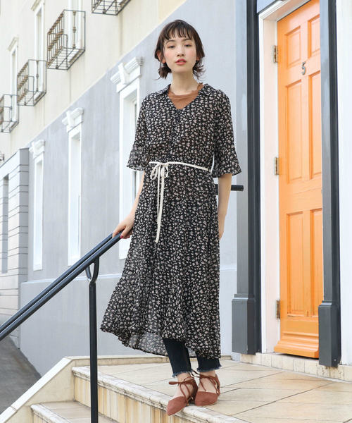 OLIVE des OLIVE（オリーブデオリーブ）の「[再入荷決定!] フレアシャツワンピース（シャツワンピース・レディース・ブラック/オフホワイト/グリーン・FREE）」の2枚目の写真