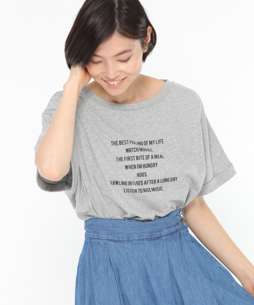 LAKOLE(ラコレ)の「【汗ジミ軽減】タイポグラフィプリントTシャツ / LAKOLE(Tシャツ/カットソー・レディース・グレー/オフホワイト・SMALL/MEDIUM)」の2枚目の写真