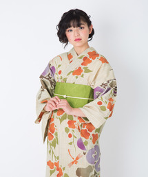 芸艸堂 浴衣　帯セット「オレンジ　菊花」UNSODO 荻野一水 注染 綿浴衣 芸艸堂（ウンソウドウ）の「レディース 浴衣 芸艸堂浴衣セット
