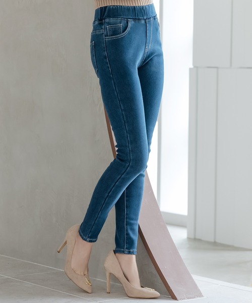 Julia Boutique（ジュリアブティック）の「選べる無地＆デニム・あったかHEAT極暖裏起毛レギンスパンツ/13327（デニムパンツ・レディース・ブラック/グレー/ネイビー/カーキ/ベージュ/オフホワイト/ボルドー/A/B/C・S/M/L/LL/3L/4L/5L/XS）」の8枚目の写真