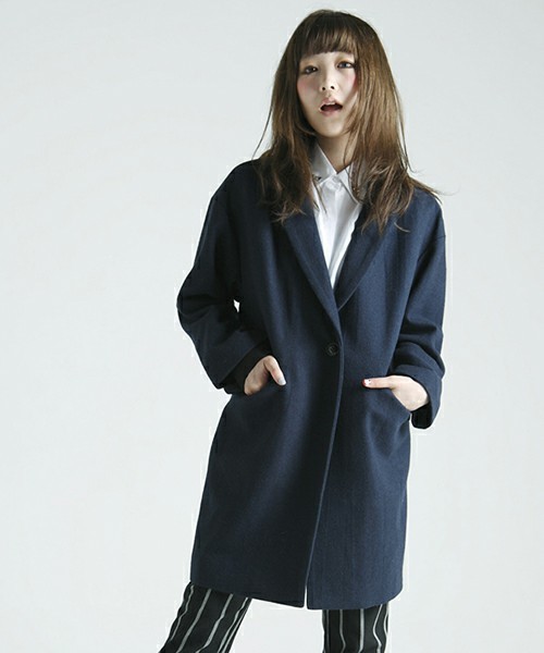 WEGO(ウィゴー)の「WEGO/チェスターコート(ステンカラーコート・レディース・アイボリー/ブラック/ネイビー/ライトピンク・FREE)」の1枚目の写真