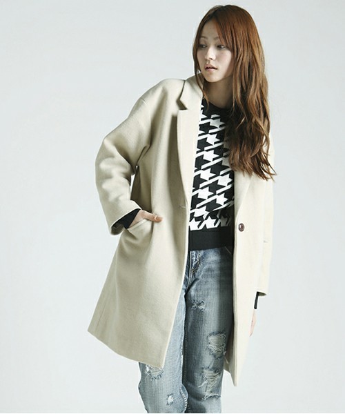 WEGO(ウィゴー)の「WEGO/チェスターコート(ステンカラーコート・レディース・アイボリー/ブラック/ネイビー/ライトピンク・FREE)」の2枚目の写真