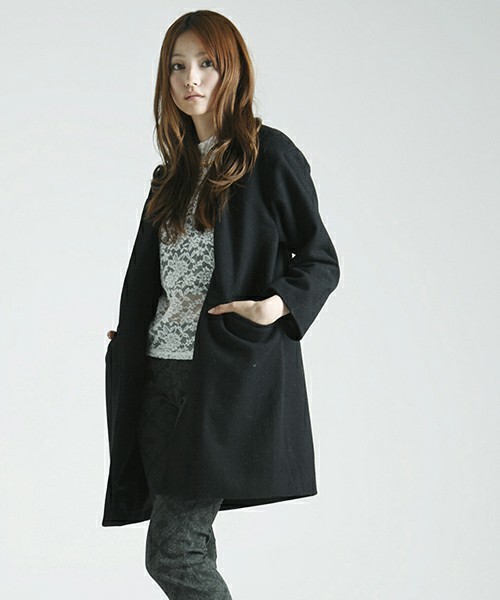 WEGO(ウィゴー)の「WEGO/チェスターコート(ステンカラーコート・レディース・アイボリー/ブラック/ネイビー/ライトピンク・FREE)」の3枚目の写真