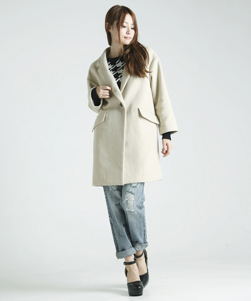 WEGO(ウィゴー)の「WEGO/チェスターコート(ステンカラーコート・レディース・アイボリー/ブラック/ネイビー/ライトピンク・FREE)」の14枚目の写真