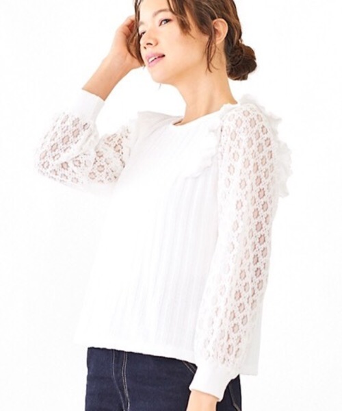 flower(フラワー)の「フローズンフリルトップ(ニット/セーター・レディース・ホワイト/ブルー・FREE)」の7枚目の写真