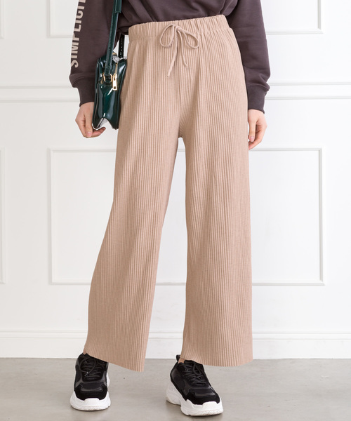 SpRay(スプレイ)の「リブワイドパンツ(その他パンツ・レディース・グレイッシュベージュ/ベージュ/アイボリー/ブラック・FREE)」の3枚目の写真