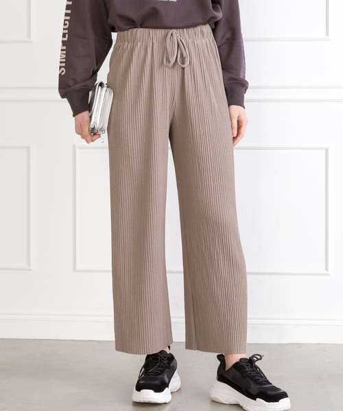 SpRay(スプレイ)の「リブワイドパンツ(その他パンツ・レディース・グレイッシュベージュ/ベージュ/アイボリー/ブラック・FREE)」の4枚目の写真