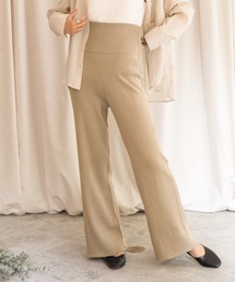 ハイウエストワイドリブニットパンツ -手洗い可-