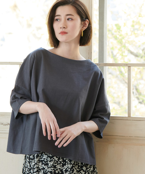 ROPE' PICNIC(ロペピクニック)の「天竺ドロップショルダープルオーバー(Tシャツ/カットソー・レディース・ホワイト/ピンク/イエロー/スミクロ・40/38)」の3枚目の写真