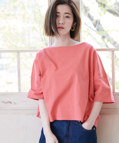 ROPE' PICNIC(ロペピクニック)の「天竺ドロップショルダープルオーバー(Tシャツ/カットソー・レディース・ホワイト/ピンク/イエロー/スミクロ・40/38)」の1枚目の写真