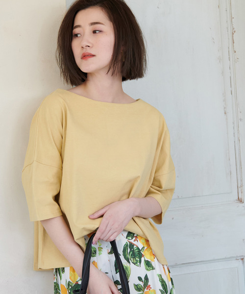ROPE' PICNIC(ロペピクニック)の「天竺ドロップショルダープルオーバー(Tシャツ/カットソー・レディース・ホワイト/ピンク/イエロー/スミクロ・40/38)」の4枚目の写真