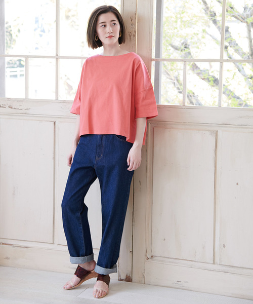 ROPE' PICNIC(ロペピクニック)の「天竺ドロップショルダープルオーバー(Tシャツ/カットソー・レディース・ホワイト/ピンク/イエロー/スミクロ・40/38)」の6枚目の写真