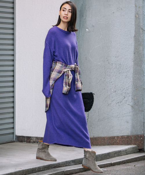 Munich(ミューニック)の「フォックスミックスヤーンニットマキシワンピース(ワンピース・レディース・ブラック/パープル/サーモンピンク/グレー・FREE)」の4枚目の写真