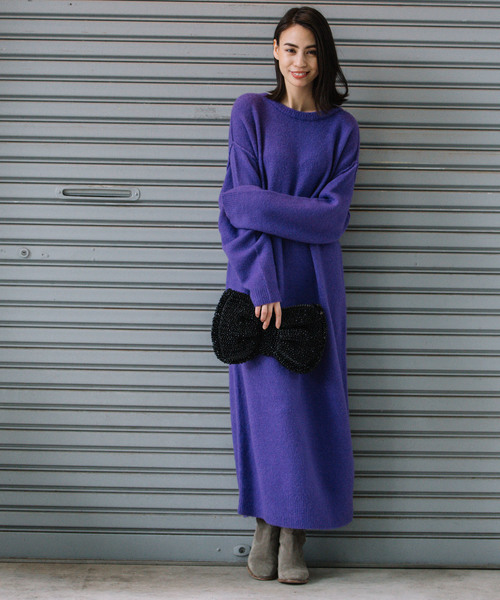 Munich(ミューニック)の「フォックスミックスヤーンニットマキシワンピース(ワンピース・レディース・ブラック/パープル/サーモンピンク/グレー・FREE)」の11枚目の写真