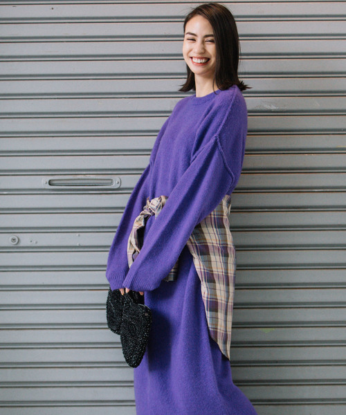 Munich(ミューニック)の「フォックスミックスヤーンニットマキシワンピース(ワンピース・レディース・ブラック/パープル/サーモンピンク/グレー・FREE)」の10枚目の写真