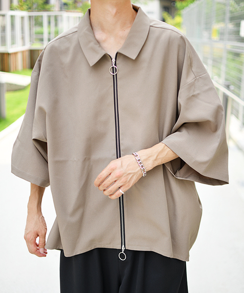 kutir（クティール）の「フルジップハーフスリーブシャツ（シャツ/ブラウス・メンズ・ブラック/ベージュ/モカ・MEDIUM/LARGE）」の3枚目の写真