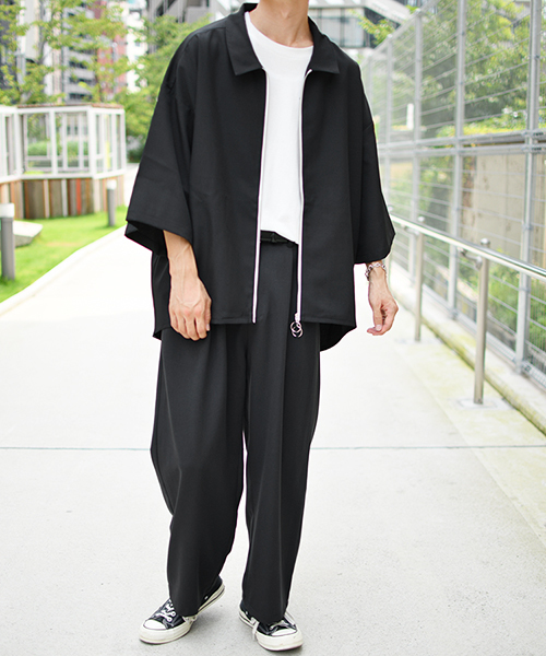 kutir（クティール）の「フルジップハーフスリーブシャツ（シャツ/ブラウス・メンズ・ブラック/ベージュ/モカ・MEDIUM/LARGE）」の4枚目の写真