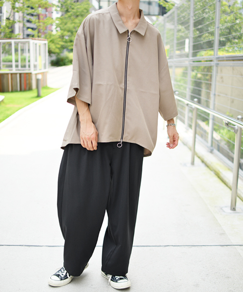 kutir（クティール）の「フルジップハーフスリーブシャツ（シャツ/ブラウス・メンズ・ブラック/ベージュ/モカ・MEDIUM/LARGE）」の11枚目の写真