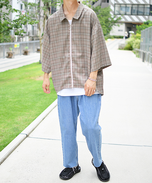 kutir（クティール）の「フルジップハーフスリーブシャツ（シャツ/ブラウス・メンズ・ブラック/ベージュ/モカ・MEDIUM/LARGE）」の18枚目の写真