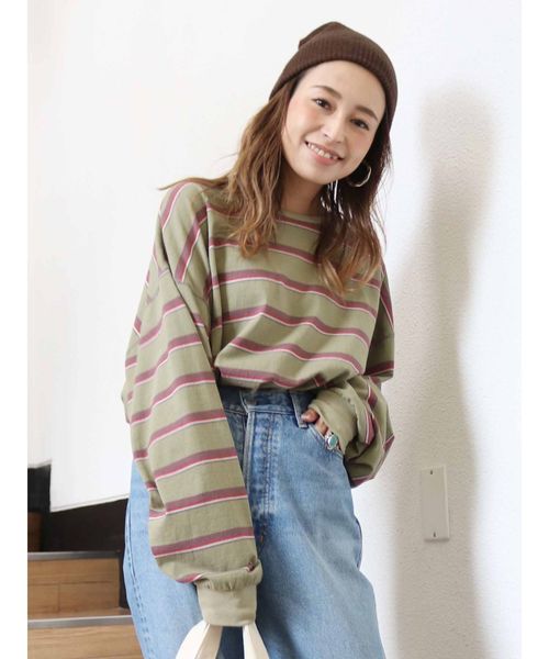 Ungrid(アングリッド)の「マルチボーダールーズロングスリーブTee(Tシャツ/カットソー・レディース・アイボリー/カーキ・FREE)」の2枚目の写真