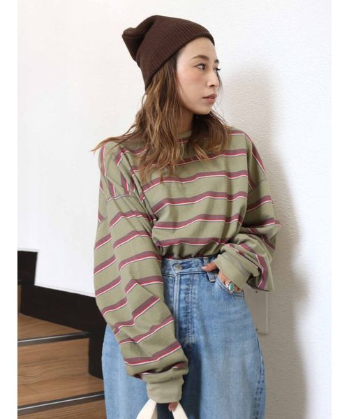 Ungrid(アングリッド)の「マルチボーダールーズロングスリーブTee(Tシャツ/カットソー・レディース・アイボリー/カーキ・FREE)」の5枚目の写真