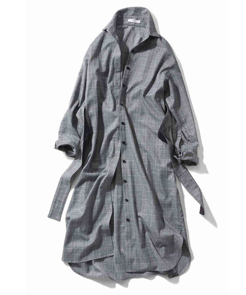 Iedit イディット の ｉｅｄｉｔ グレンチェックのドレスシャツコート ブラック シャツワンピース Wear