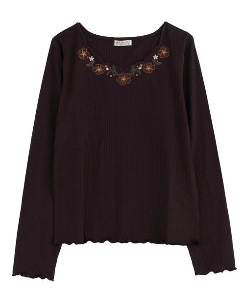 axes femme（アクシーズファム）の「お花カットワークＰＯ（Tシャツ/カットソー・レディース・キナリ/ピンク系その他/ブラウン/ブラック・MEDIUM）」の3枚目の写真