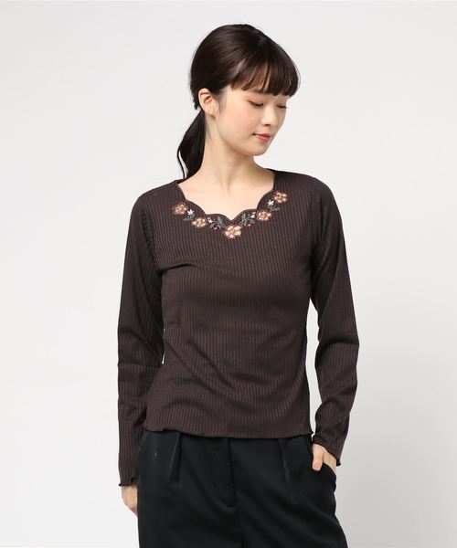 axes femme（アクシーズファム）の「お花カットワークＰＯ（Tシャツ/カットソー・レディース・キナリ/ピンク系その他/ブラウン/ブラック・MEDIUM）」の9枚目の写真