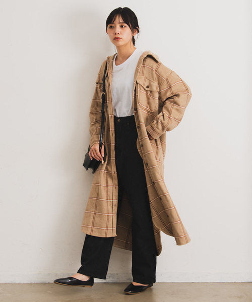 Aunt Marie's(アントマリーズ)の「AUNT MARIE'S チェックCPOロングシャツアウター(シャツワンピース・レディース・ブラック/ブラウン/グレー・FREE)」の17枚目の写真