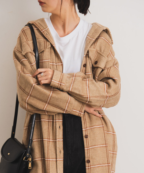 Aunt Marie's(アントマリーズ)の「AUNT MARIE'S チェックCPOロングシャツアウター(シャツワンピース・レディース・ブラック/ブラウン/グレー・FREE)」の10枚目の写真