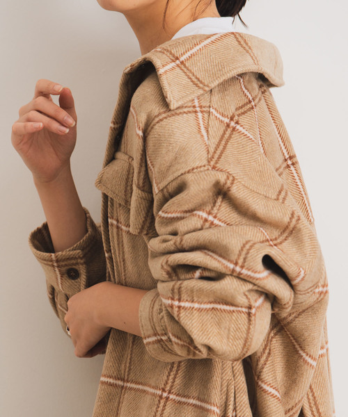 Aunt Marie's(アントマリーズ)の「AUNT MARIE'S チェックCPOロングシャツアウター(シャツワンピース・レディース・ブラック/ブラウン/グレー・FREE)」の7枚目の写真