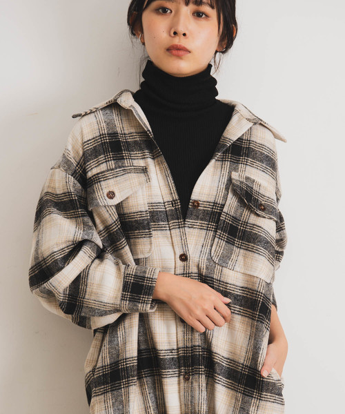 Aunt Marie's(アントマリーズ)の「AUNT MARIE'S チェックCPOロングシャツアウター(シャツワンピース・レディース・ブラック/ブラウン/グレー・FREE)」の21枚目の写真