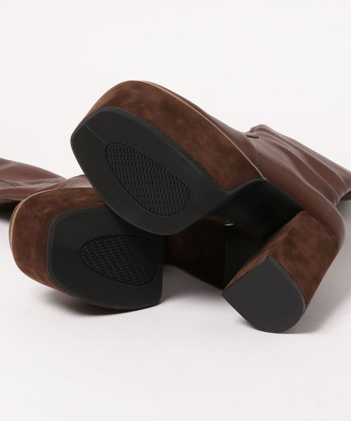 R&E（アールアンドイー）の「【R&E】チャンキーヒールロングブーツ（ブーツ・レディース・ブラック/ブラウン・S/M/L/LL）」の4枚目の写真