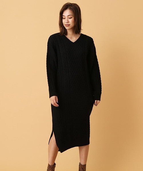 セール ケーブル柄vネックニットワンピース ワンピース Azul By Moussy アズールバイマウジー のファッション通販 Zozotown