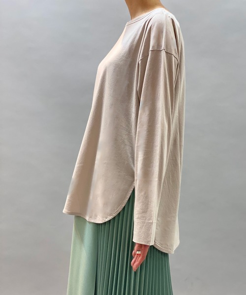 Munich（ミューニック）の「コットンリヨセルハイゲージジャージー　ラウンドヘムTシャツ（Tシャツ/カットソー・レディース・ホワイト/ライトグリーン/ダークグレー/ダークベージュ/ペールイエロー/ブラック/ライトベージュ・FREE）」の5枚目の写真