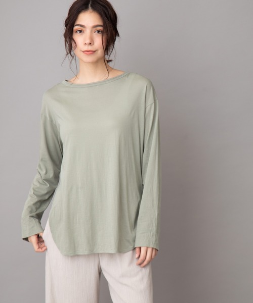 Munich（ミューニック）の「コットンリヨセルハイゲージジャージー　ラウンドヘムTシャツ（Tシャツ/カットソー・レディース・ホワイト/ライトグリーン/ダークグレー/ダークベージュ/ペールイエロー/ブラック/ライトベージュ・FREE）」の6枚目の写真