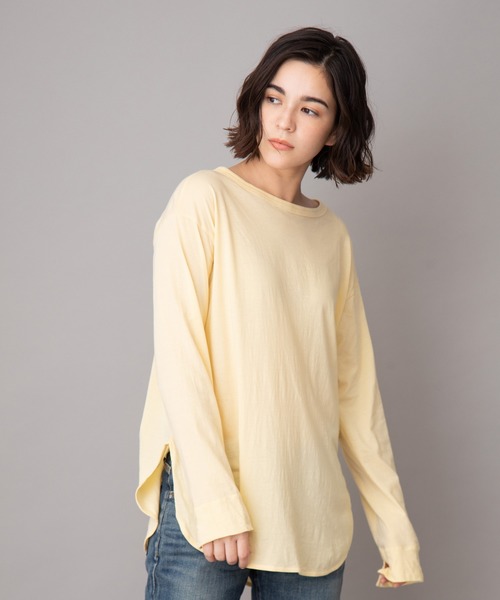 Munich（ミューニック）の「コットンリヨセルハイゲージジャージー　ラウンドヘムTシャツ（Tシャツ/カットソー・レディース・ホワイト/ライトグリーン/ダークグレー/ダークベージュ/ペールイエロー/ブラック/ライトベージュ・FREE）」の7枚目の写真