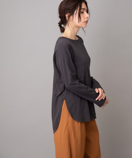 Munich（ミューニック）の「コットンリヨセルハイゲージジャージー　ラウンドヘムTシャツ（Tシャツ/カットソー・レディース・ホワイト/ライトグリーン/ダークグレー/ダークベージュ/ペールイエロー/ブラック/ライトベージュ・FREE）」の4枚目の写真