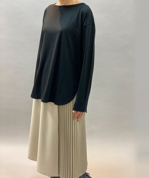 Munich（ミューニック）の「コットンリヨセルハイゲージジャージー　ラウンドヘムTシャツ（Tシャツ/カットソー・レディース・ホワイト/ライトグリーン/ダークグレー/ダークベージュ/ペールイエロー/ブラック/ライトベージュ・FREE）」の3枚目の写真