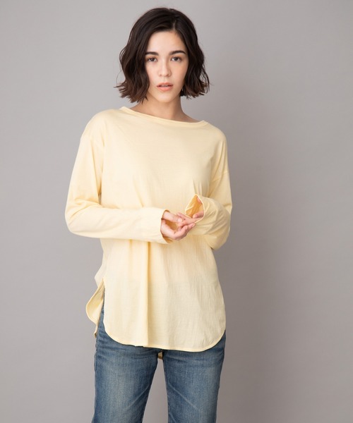 Munich（ミューニック）の「コットンリヨセルハイゲージジャージー　ラウンドヘムTシャツ（Tシャツ/カットソー・レディース・ホワイト/ライトグリーン/ダークグレー/ダークベージュ/ペールイエロー/ブラック/ライトベージュ・FREE）」の9枚目の写真