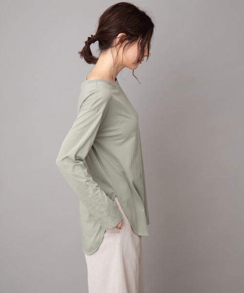 Munich（ミューニック）の「コットンリヨセルハイゲージジャージー　ラウンドヘムTシャツ（Tシャツ/カットソー・レディース・ホワイト/ライトグリーン/ダークグレー/ダークベージュ/ペールイエロー/ブラック/ライトベージュ・FREE）」の19枚目の写真