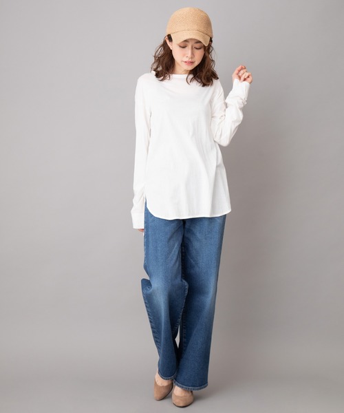 Munich（ミューニック）の「コットンリヨセルハイゲージジャージー　ラウンドヘムTシャツ（Tシャツ/カットソー・レディース・ホワイト/ライトグリーン/ダークグレー/ダークベージュ/ペールイエロー/ブラック/ライトベージュ・FREE）」の14枚目の写真