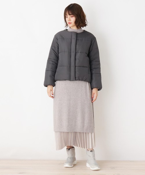 grove(グローブ)の「【3Lまで】ジャケット+ニットワンピ+スカート3点SET(ノーカラージャケット・レディース・ガンメタ/キャメル・02/03/04/05)」の3枚目の写真