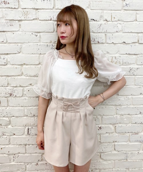 one after another NICE CLAUP（ワンアフターアナザーナイスクラップ）の「フロントレースアップショートパンツ（その他パンツ・レディース・ベージュ/ブラウン/ブラック系その他・FREE）」の6枚目の写真