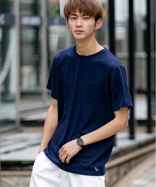 London Denim（ロンドンデニム）の「18/- TC 天竺 ポケット付き クルーネック 半袖 Tシャツ（Tシャツ/カットソー・メンズ・ホワイト/ブラック/ネイビー/グレー/カーキ/ピンク/ライトイエロー/ライトピンク・M/L/XL）」の6枚目の写真
