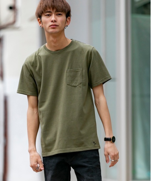 London Denim（ロンドンデニム）の「18/- TC 天竺 ポケット付き クルーネック 半袖 Tシャツ（Tシャツ/カットソー・メンズ・ホワイト/ブラック/ネイビー/グレー/カーキ/ピンク/ライトイエロー/ライトピンク・M/L/XL）」の5枚目の写真