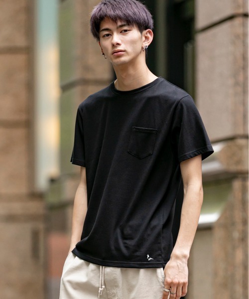 London Denim（ロンドンデニム）の「18/- TC 天竺 ポケット付き クルーネック 半袖 Tシャツ（Tシャツ/カットソー・メンズ・ホワイト/ブラック/ネイビー/グレー/カーキ/ピンク/ライトイエロー/ライトピンク・M/L/XL）」の3枚目の写真