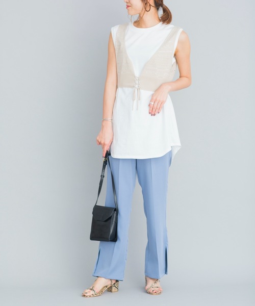 prose verse（プロズヴェール）の「《WEB限定》サイドスリットセンタープレスパンツ（その他パンツ・レディース・ブルー/ライトベージュ/ミント・ﾌﾘ-）」の5枚目の写真